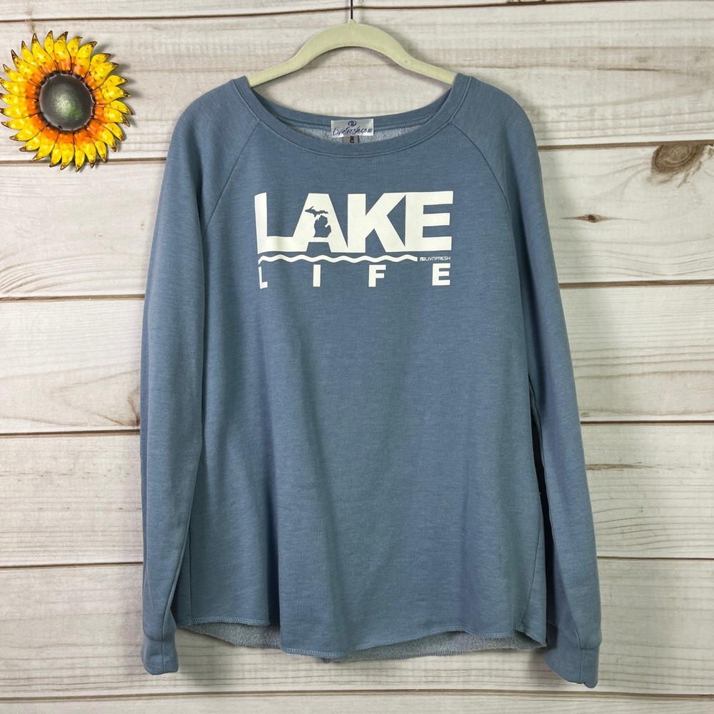LivFresh Lake Life Michigan Sweatshirt Crewneck Blue Women's M